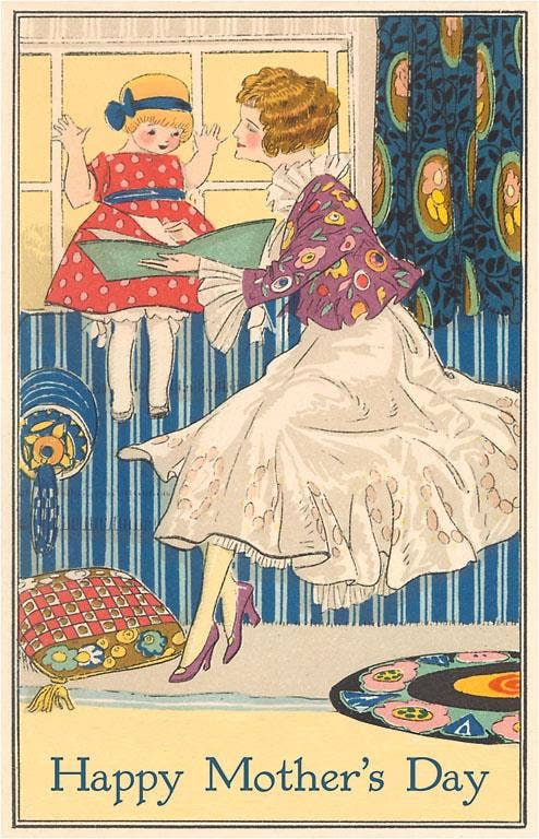 Mother Reading to Daughter - Found Image postcard