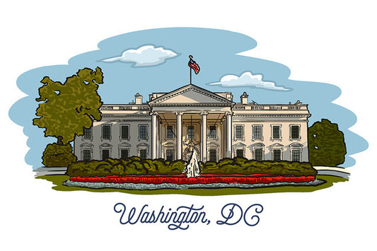 Washington, DC - White House - Line Drawing - Lantern Press Postcard