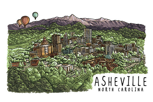 Asheville, North Carolina - Line Drawing - Lantern Press Postcard