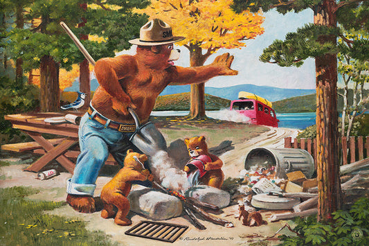 Smokey Bear - Extinguishing Left Campfire - Lantern Press Postcard