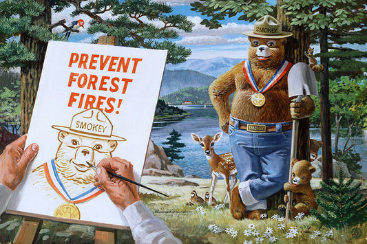 Smokey Bear - Posing with Medal - Lantern Press Postcard