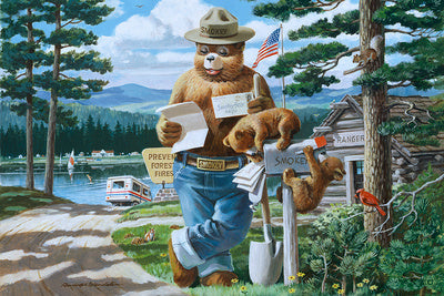 Smokey Bear - Reading Mail at Mailbox - Lantern Press Postcard