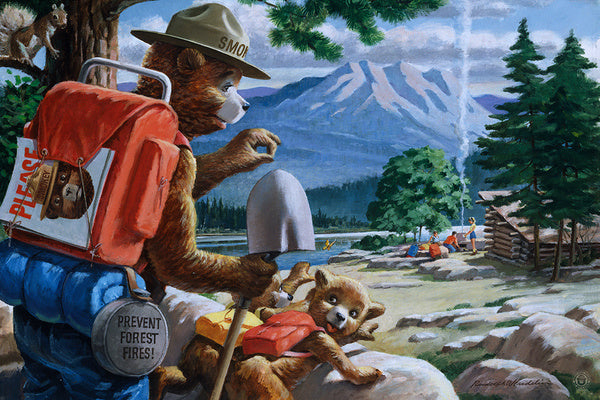 Smokey Bear - Spying on Campers - Lantern Press Postcard