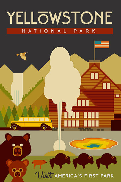 Yellowstone National Park, WY - Geometric National Park Series - Lantern Press Postcard