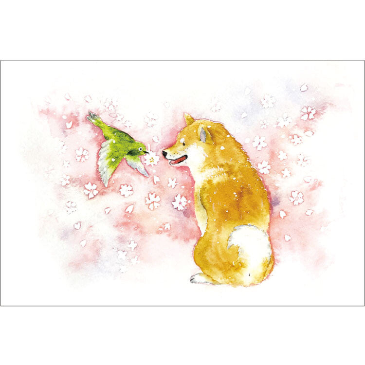 Shiba Inu and Uguisu - Natsuka Murata Postcard