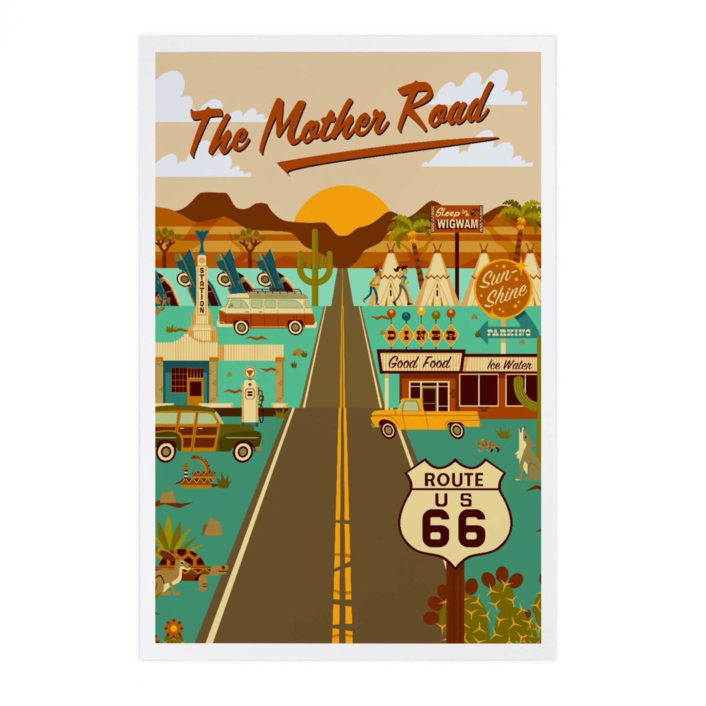 Route 66, Mother Road, Geometric - LanternPress postcard