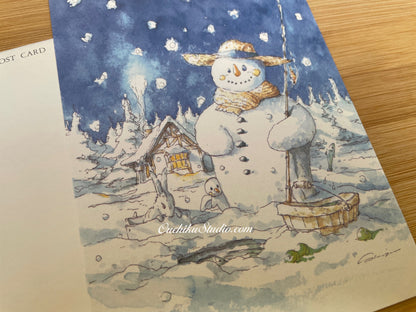 おさかなつり Snowman- Merry Christmas- Shinya Uchida Postcard