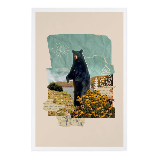 Retro Collage, Black Bear, Beacon - Lantern Press Postcard
