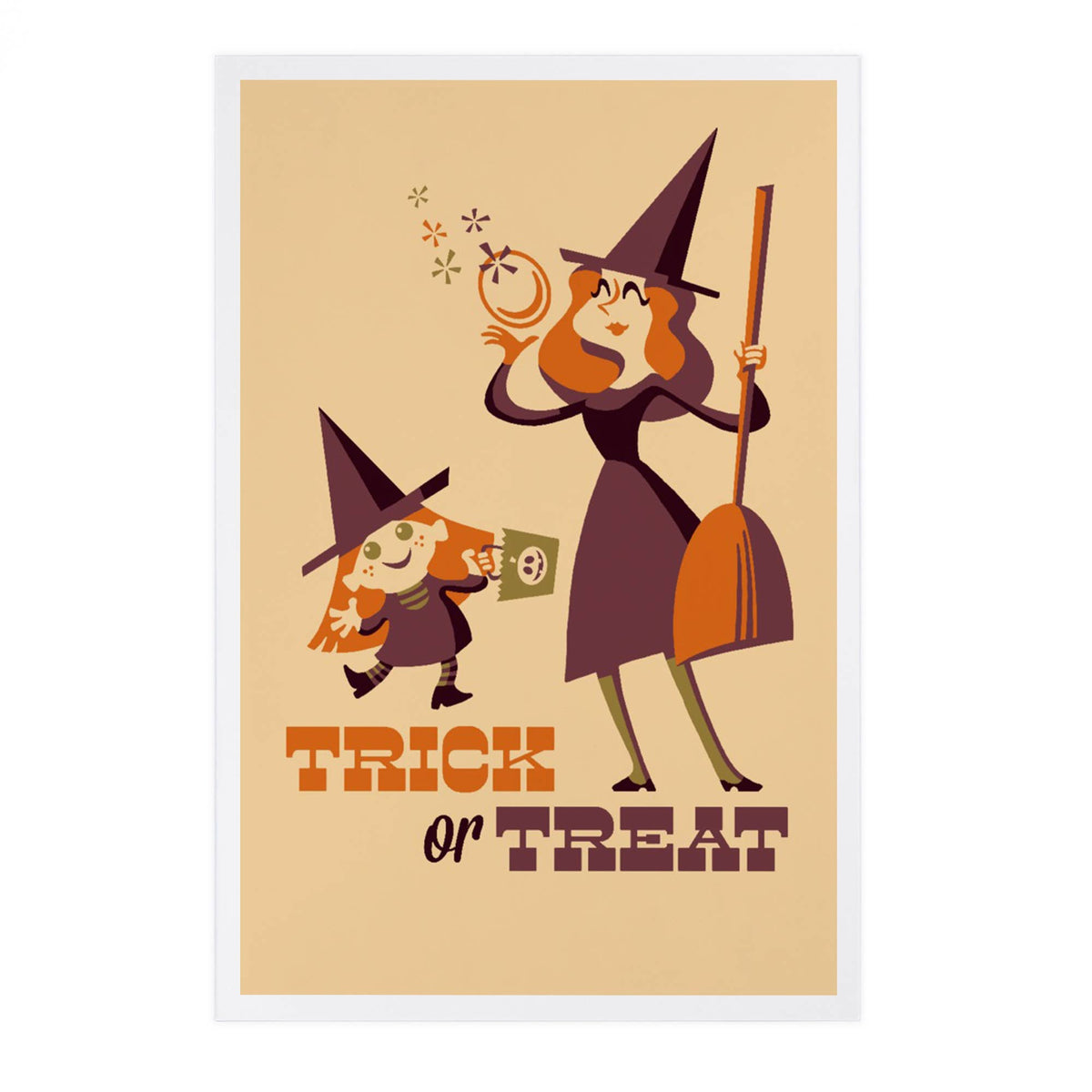 Trick or Treat Mom Kid, Retro Halloween - Lantern Press Postcard
