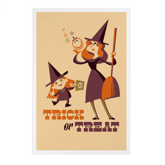 Trick or Treat Mom Kid, Retro Halloween - Lantern Press Postcard
