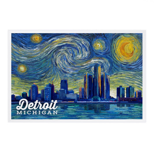 Detroit, Michigan, Starry Night Series - Lantern Press Postcard
