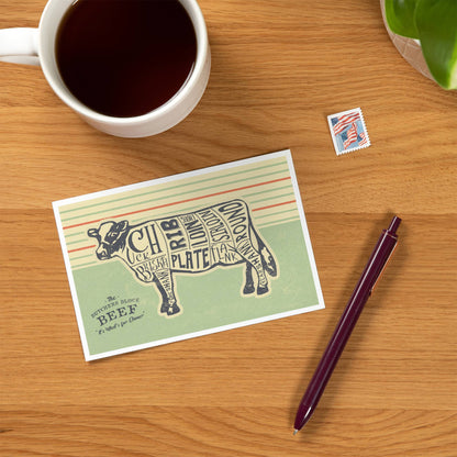Beef, Butchers Block Meat Cuts  - Lantern Press Postcard