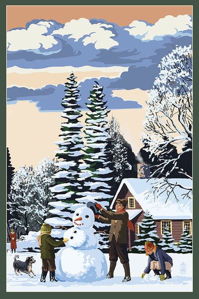 Snowman Scene - Lantern Press Postcard