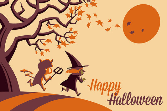 Happy Halloween Fall Tree - Retro Halloween - Lantern Press Postcard