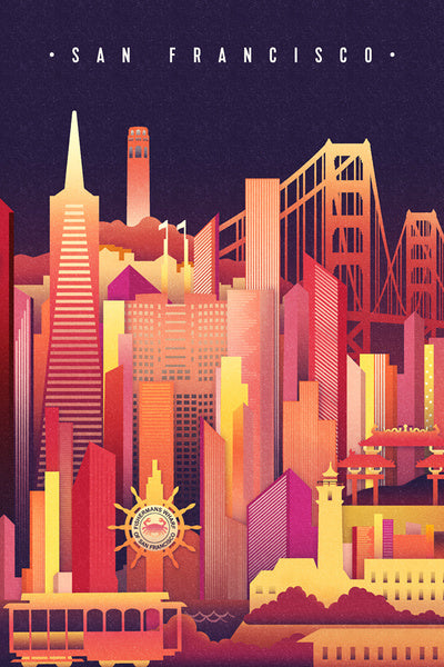 San Francisco, California - Neon Skyline - Lantern Press Postcard