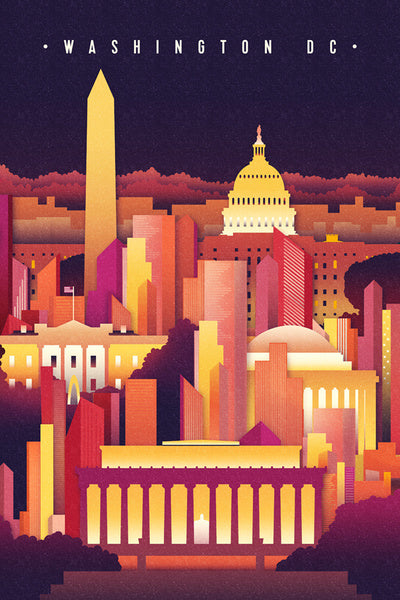 Washington DC - Neon Skyline - Lantern Press Postcard