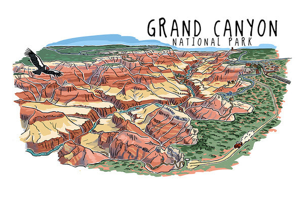 Grand Canyon National Park, Arizona - Line Drawing - Lantern Press Postcard