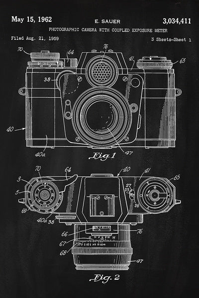 Blackboard Patent - Camera with Exposure Meter - Lantern Press Postcard