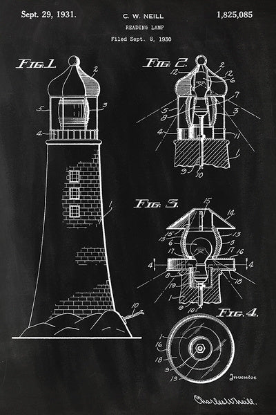 Blackboard Patent - Lighthouse - Lantern Press Postcard