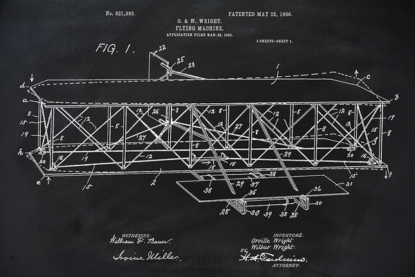 Blackboard Patent - Wright Brothers Airplane - Lantern Press Postcard