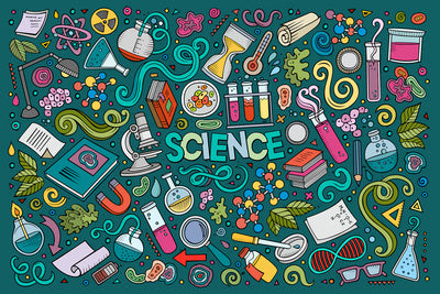 Science Icons - Collage - Lantern Press Postcard