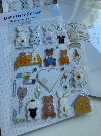 bunny and bear - 3D puffy sticker - roomemory