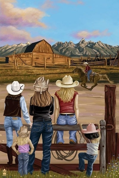 Cowgirls Scene - Lantern Press Postcard
