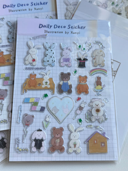 bunny and bear - 3D puffy sticker - roomemory
