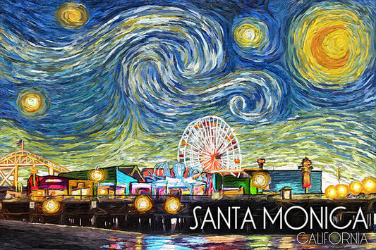 Santa Monica, California - Santa Monica Pier - Starry Night - Lantern Press Postcard