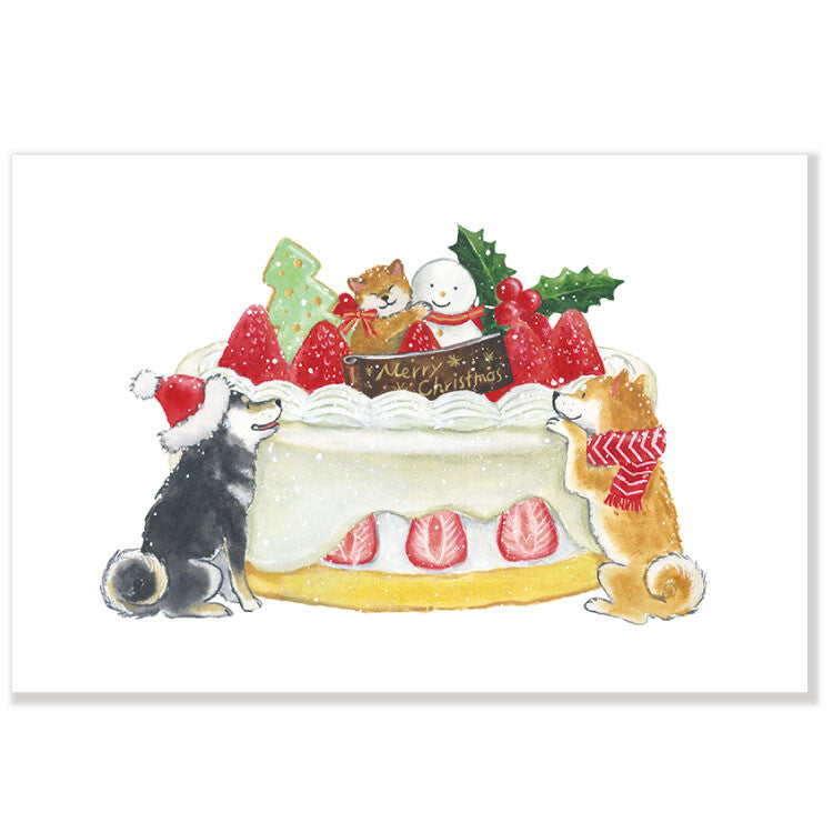 Shiba Inu and Christmas cake - Natsuka Murata Postcard