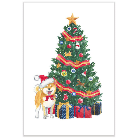 Shiba Inu and Christmas Tree- Natsuka Murata Postcard