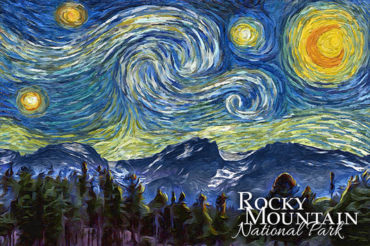 Rocky Mountain National Park - Starry Night National Park Series - Lantern Press Postcard