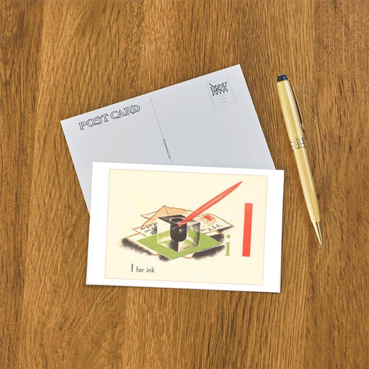 I is for Ink - Found Image postcard