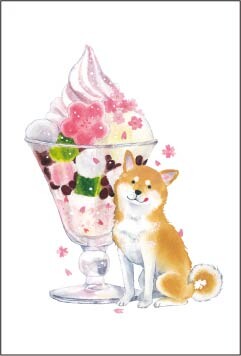 Shiba Inu and Sakura Parfait - Natsuka Murata Postcard