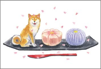 Shiba Inu and Japanese Sweets - Natsuka Murata Postcard