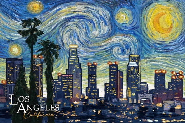 Los Angeles, California - Starry Night Series - Lantern Press Postcard