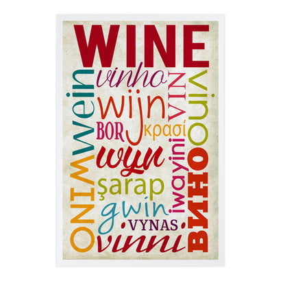 Wine Multiple Languages Typography - Lantern Press Postcard