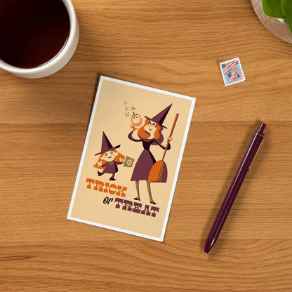 Trick or Treat Mom Kid, Retro Halloween - Lantern Press Postcard