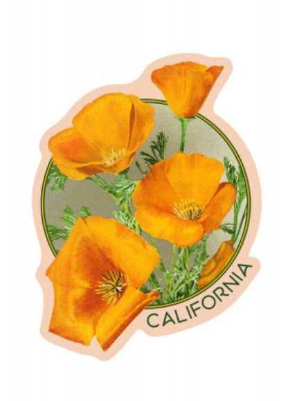 California - Poppy Flowers - vinyl sticker - Lantern Press