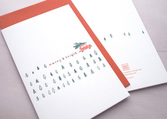 red car pine tree - letterpress christmas card - Ditto Ditto