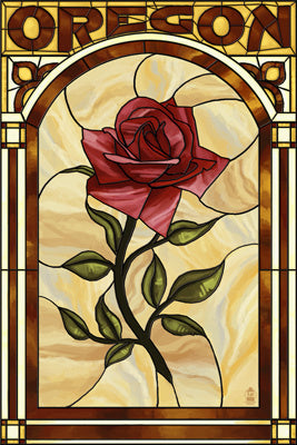 Oregon - Rose Stained Glass - Lantern Press Postcard