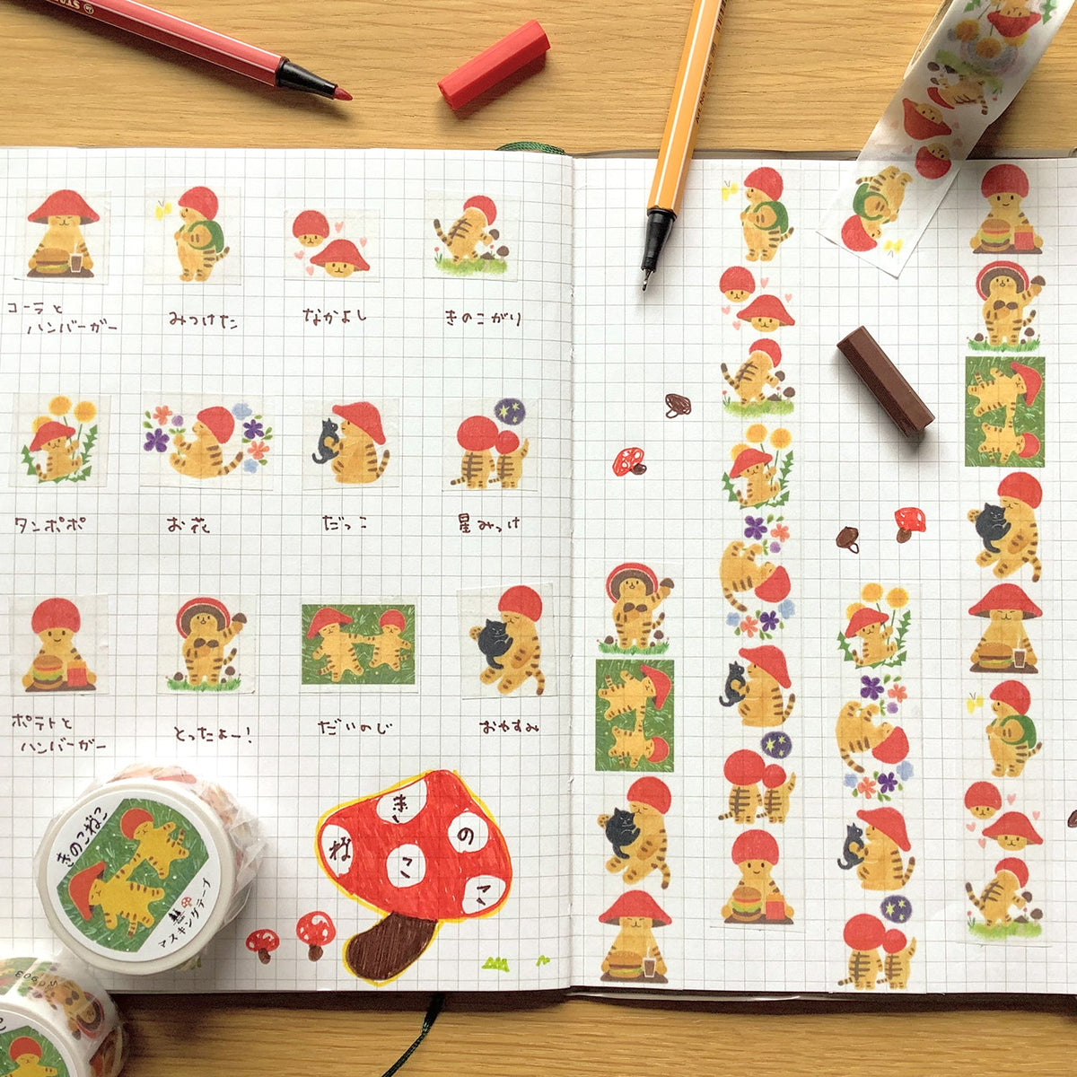 Mushroom Cat #2 - 4Legs washi tape