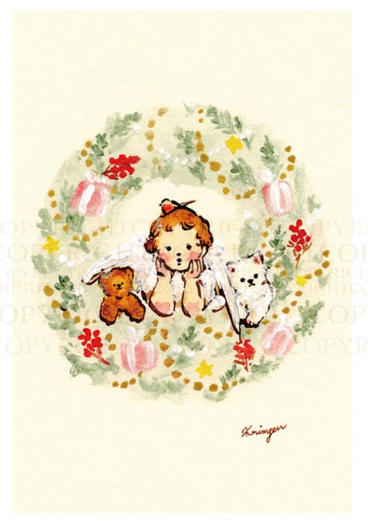 Wreath(Teddy Bear and Cat) - Krimgen postcard