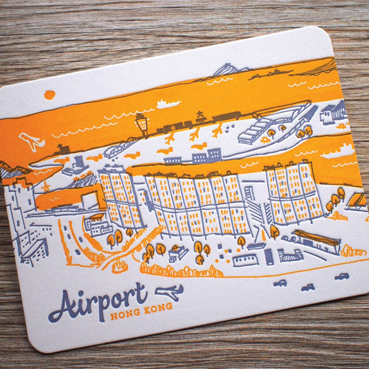 Hong Kong Airport (HKG) - Letterpress Travel Postcard - Ditto Ditto