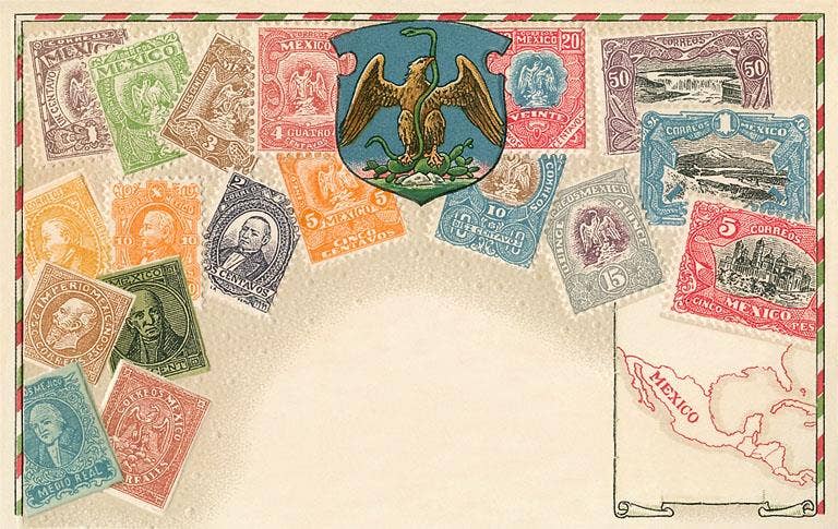 Variety of Mexican Stamps - Found Image postcard