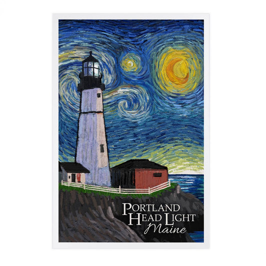 Portland Head Lighthouse Starry Night - Lantern Press Postcard
