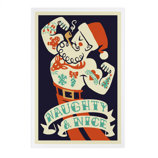 Tattoo Santa, Retro Christmas - Lantern Press Postcard