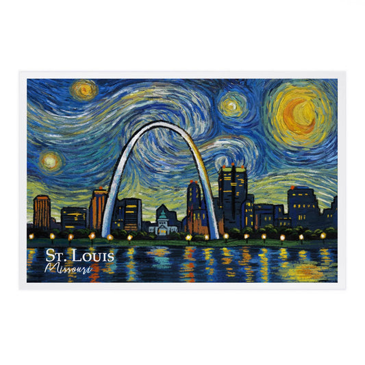St. Louis Missouri Waterfront Starry Night - Lantern Press Postcard
