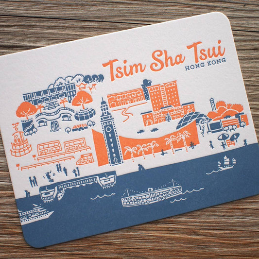 Tsim Sha Tsui - Letterpress Travel Postcard - Ditto Ditto