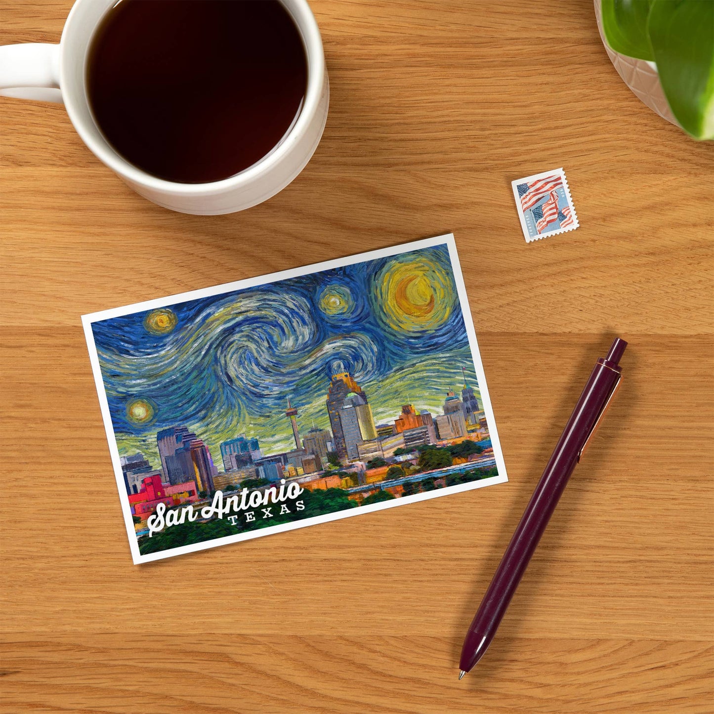 San Antonio, Texas, Starry Night City - Lantern Press Postcard